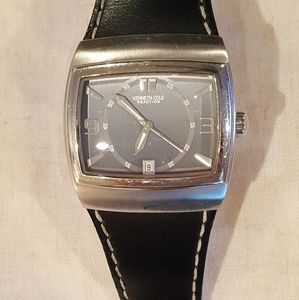 Kenneth Cole Black & Silver Leather Watch